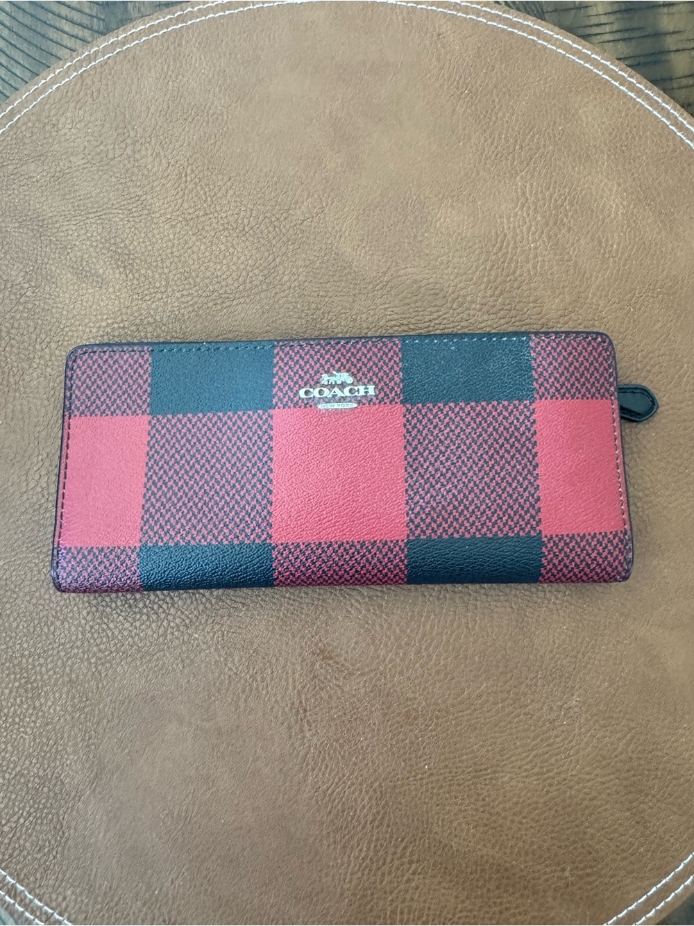 Coach Red and Black Buffalo Check Zip Wallet